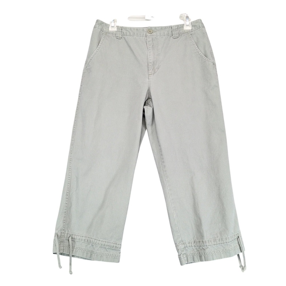 Vintage Sugar Reef Sage Green Capri Casual Pants Womens 10 30x22 Drawstring Leg